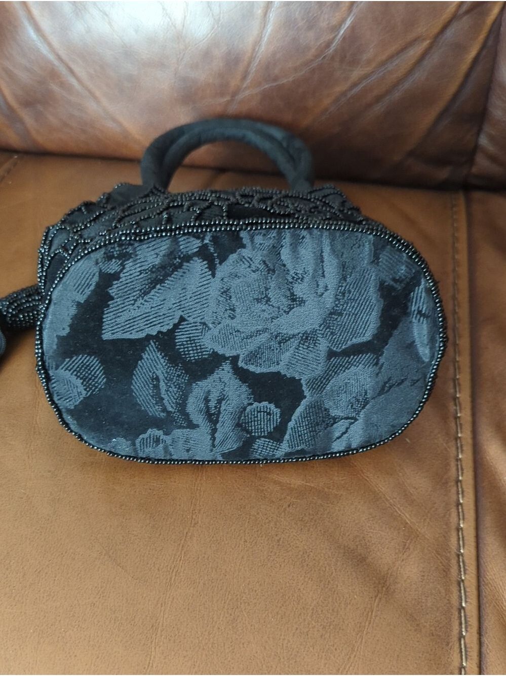 Vintage JEANNE LOTTIE Elegant Black Beaded Floral Tassel Top-Handle Bag - Picture 7 of 13